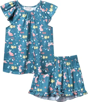 Perfashion Girls' Pajama Sets Flutter Sleeve Ruffles Soft Pjs Size 4-13 Years Sleepwear