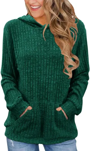 Plus Size Hoodies for Women Comfy Long Sleeve Shirts Kangaroo Pocket Pullover Sweatshirts Ribbed Knit Tunic Sweater