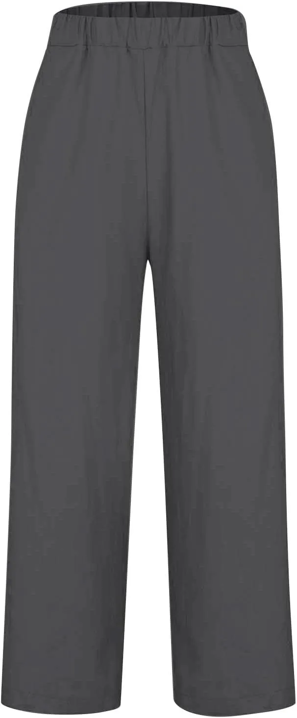 Plus Size Linen Pants Women's Casual Pants Elastic High Waisted Straight Leg Trousers Loose Summer Beach Bottoms