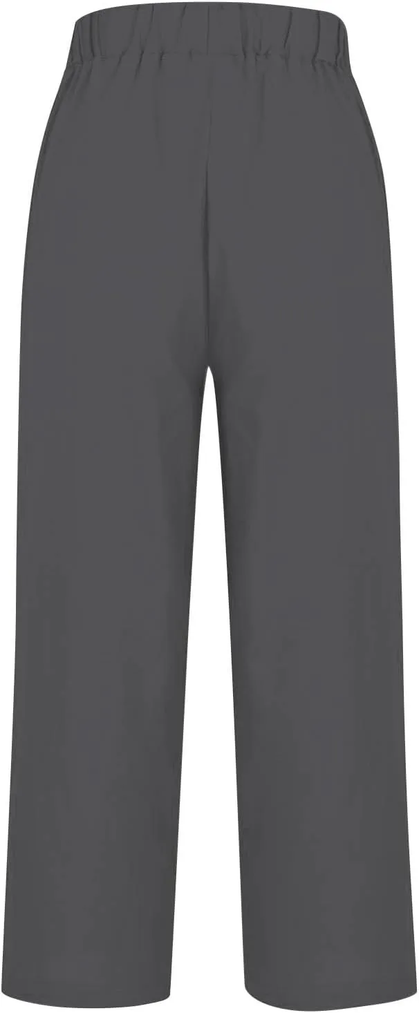 Plus Size Linen Pants Women's Casual Pants Elastic High Waisted Straight Leg Trousers Loose Summer Beach Bottoms