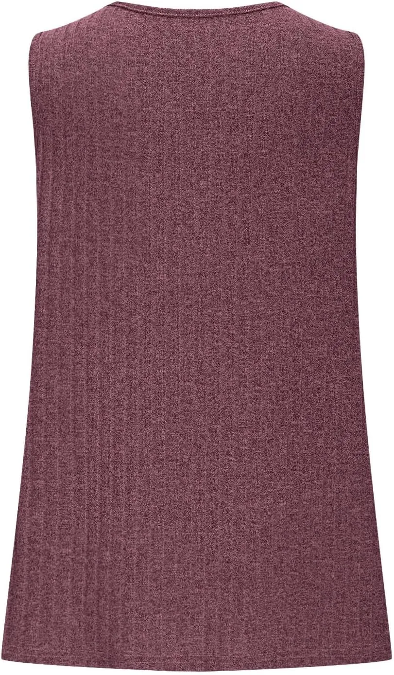 Plus Size Tank Top for Women Lace Kintting V Neck Blouse Summer Daily Sleeveless Shirt Solid Color Tee