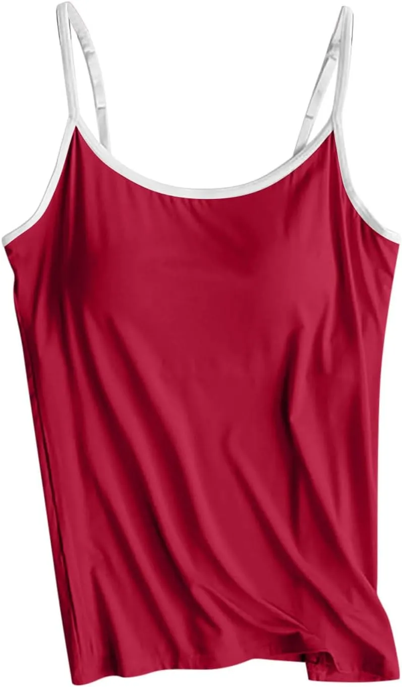 Plus Size Tank Tops with Built in Bras Spaghetti Strap Adjustable Casual Smooth Fashion Workout Athletic Camisole