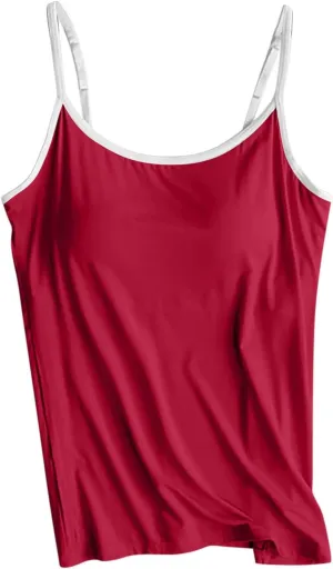 Plus Size Tank Tops with Built in Bras Spaghetti Strap Adjustable Casual Smooth Fashion Workout Athletic Camisole