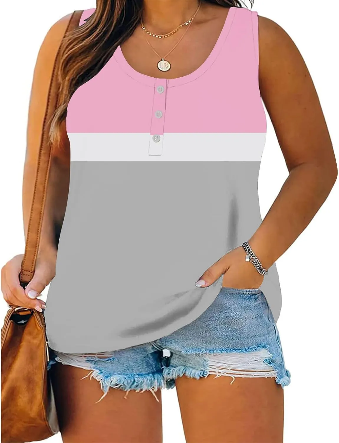 Plus Size Tops for Women Button Up Henley Shirts Sleeveless Summer T-Shirts V Neck Casual Trendy Tunics Blouses XL-5XL