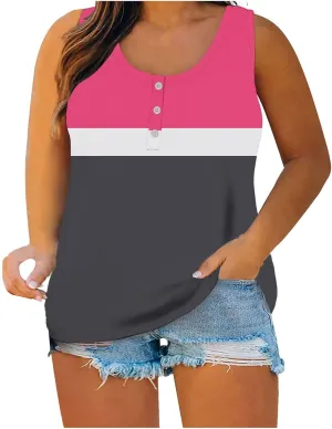 Plus Size Tops for Women Button Up Henley Shirts Sleeveless Summer T-Shirts V Neck Casual Trendy Tunics Blouses XL-5XL