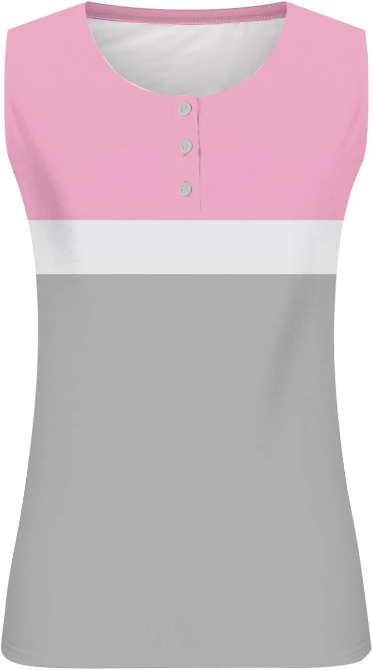 Plus Size Tops for Women Button Up Henley Shirts Sleeveless Summer T-Shirts V Neck Casual Trendy Tunics Blouses XL-5XL