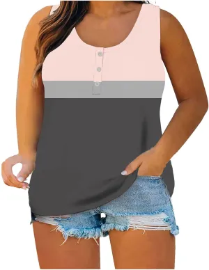 Plus Size Tops for Women Button Up Henley Shirts Sleeveless Summer T-Shirts V Neck Casual Trendy Tunics Blouses XL-5XL