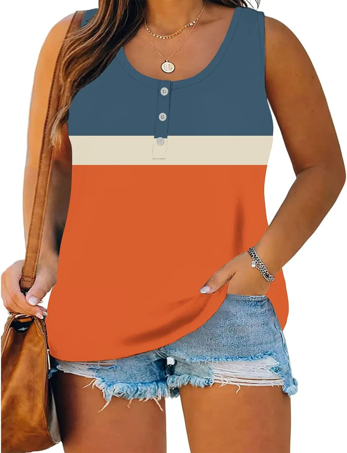 Plus Size Tops for Women Button Up Henley Shirts Sleeveless Summer T-Shirts V Neck Casual Trendy Tunics Blouses XL-5XL