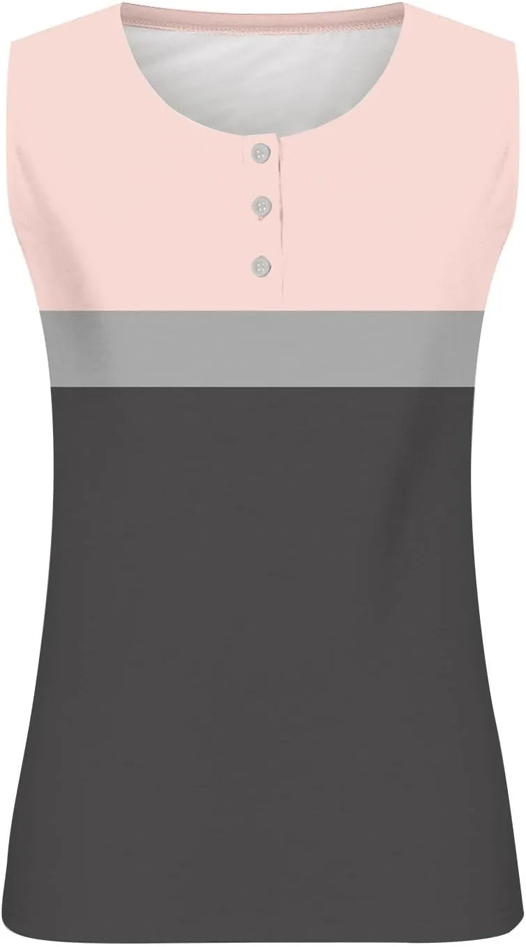 Plus Size Tops for Women Button Up Henley Shirts Sleeveless Summer T-Shirts V Neck Casual Trendy Tunics Blouses XL-5XL