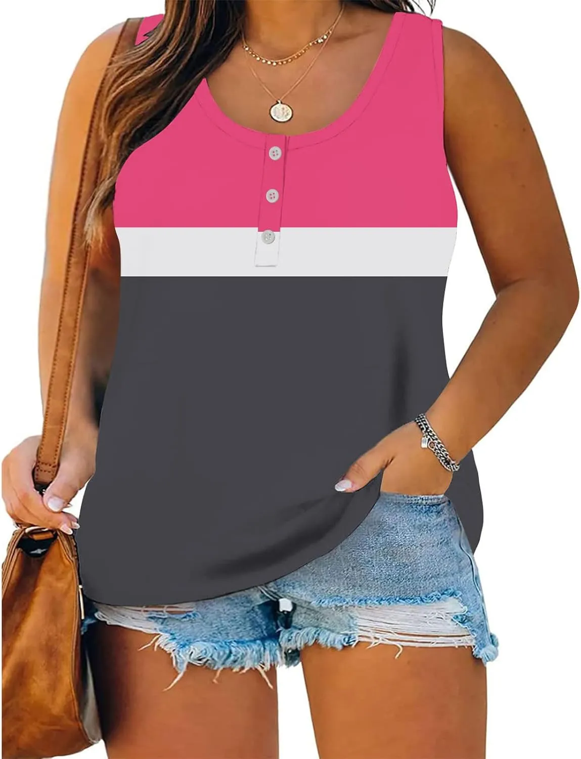 Plus Size Tops for Women Button Up Henley Shirts Sleeveless Summer T-Shirts V Neck Casual Trendy Tunics Blouses XL-5XL