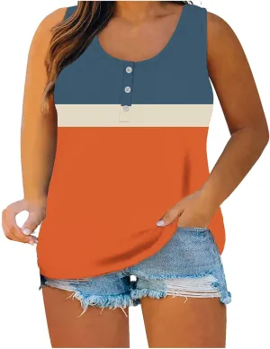 Plus Size Tops for Women Button Up Henley Shirts Sleeveless Summer T-Shirts V Neck Casual Trendy Tunics Blouses XL-5XL