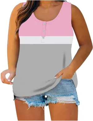 Plus Size Tops for Women Button Up Henley Shirts Sleeveless Summer T-Shirts V Neck Casual Trendy Tunics Blouses XL-5XL
