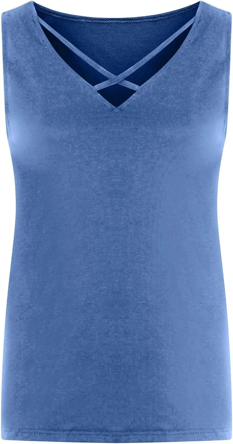 Plus Size Vests for Womens Dressy Hollow Out V-Neck Sleeveless Solid Color Summer Casual Baggy Comfy Tank Tops