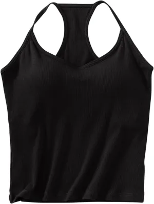 Racerback Tank Top for Women Shelf Bra Yoga Tops Summer Cami Shirt Basic Athletic Camisole with Built in Bras