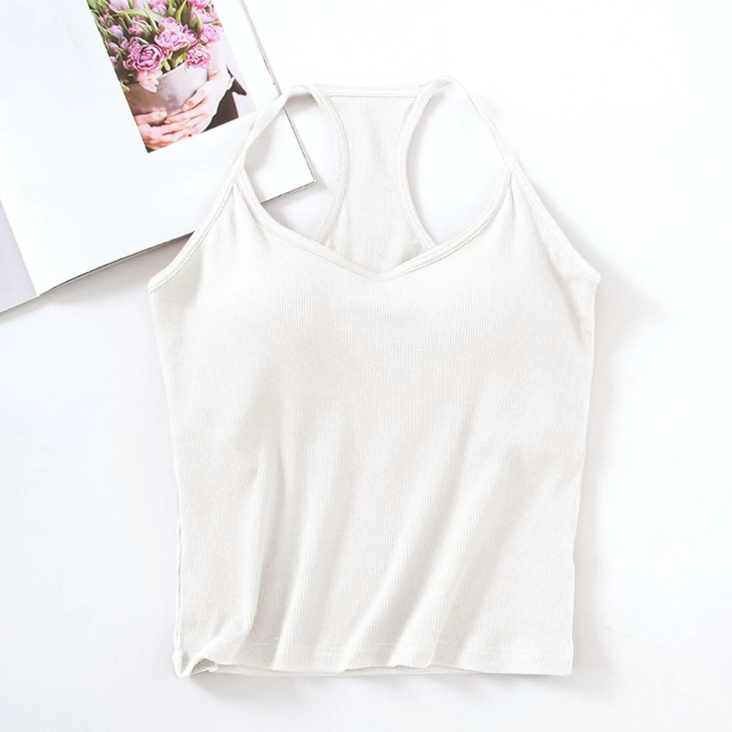 Racerback Tank Top for Women Shelf Bra Yoga Tops Summer Cami Shirt Basic Athletic Camisole with Built in Bras