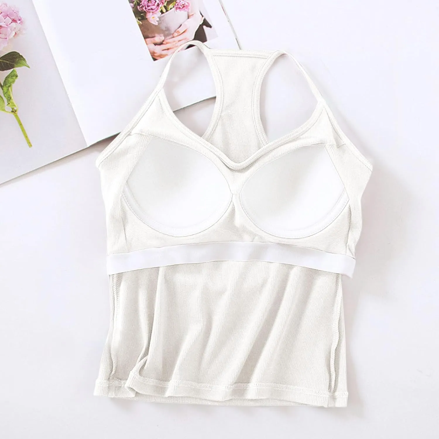 Racerback Tank Top for Women Shelf Bra Yoga Tops Summer Cami Shirt Basic Athletic Camisole with Built in Bras