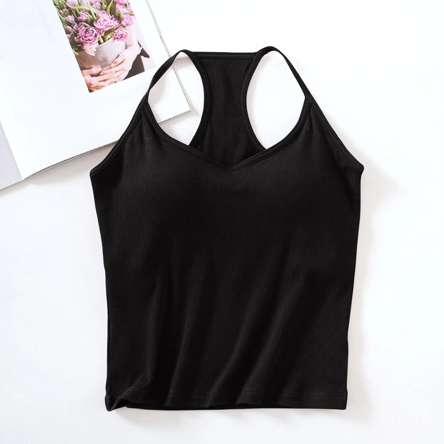 Racerback Tank Top for Women Shelf Bra Yoga Tops Summer Cami Shirt Basic Athletic Camisole with Built in Bras