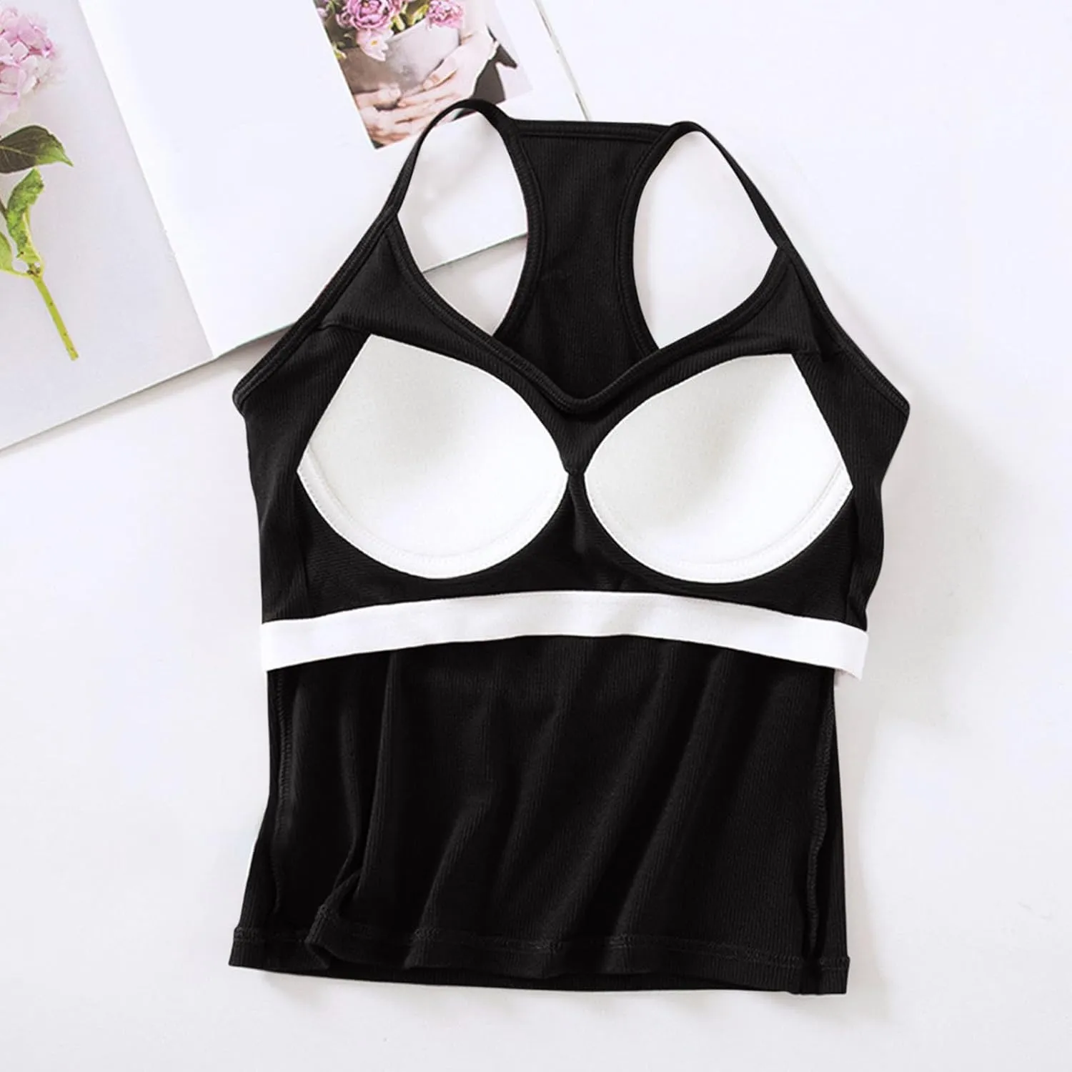 Racerback Tank Top for Women Shelf Bra Yoga Tops Summer Cami Shirt Basic Athletic Camisole with Built in Bras