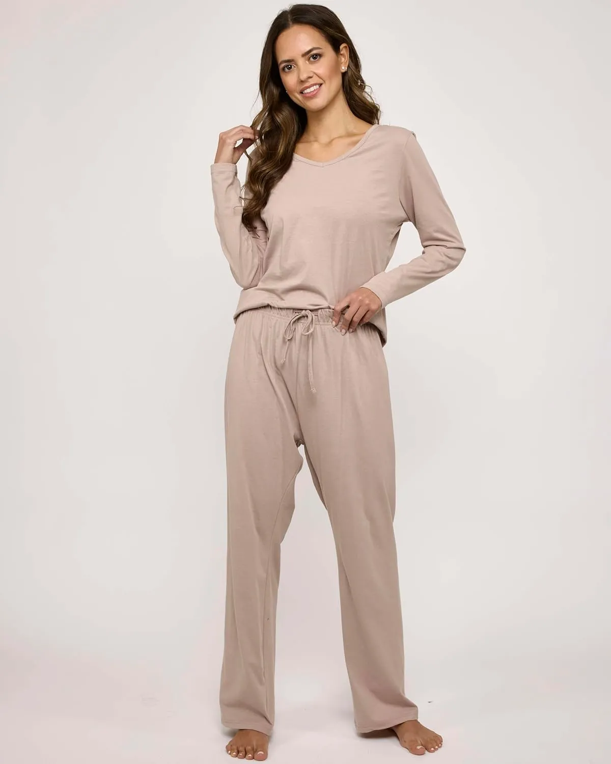 Real Essentials 2 Pack Women's Soft Cotton Long Sleeve Pajama Set with Pants - Lounge Sets for Women (Available In Plus)