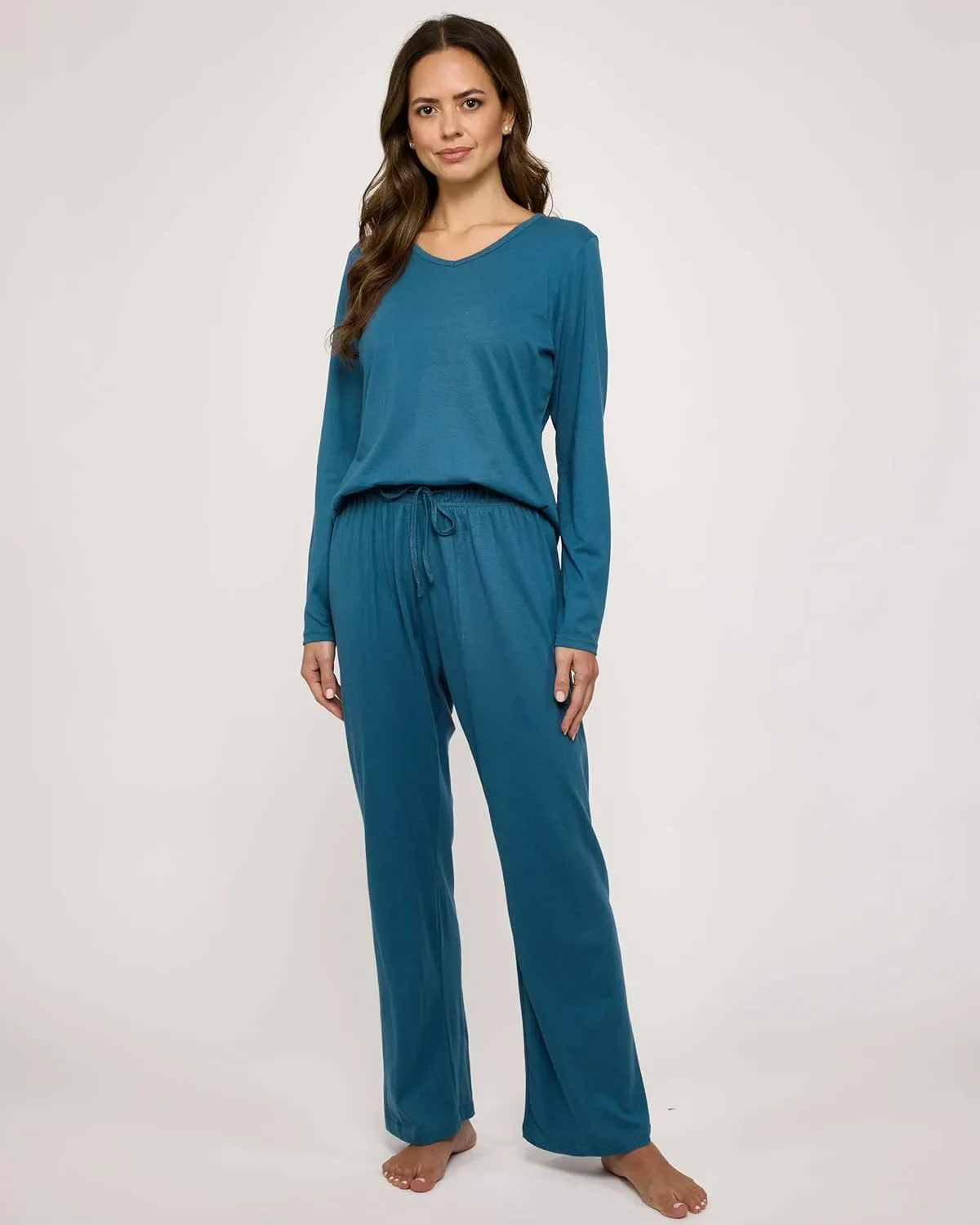 Real Essentials 2 Pack Women's Soft Cotton Long Sleeve Pajama Set with Pants - Lounge Sets for Women (Available In Plus)