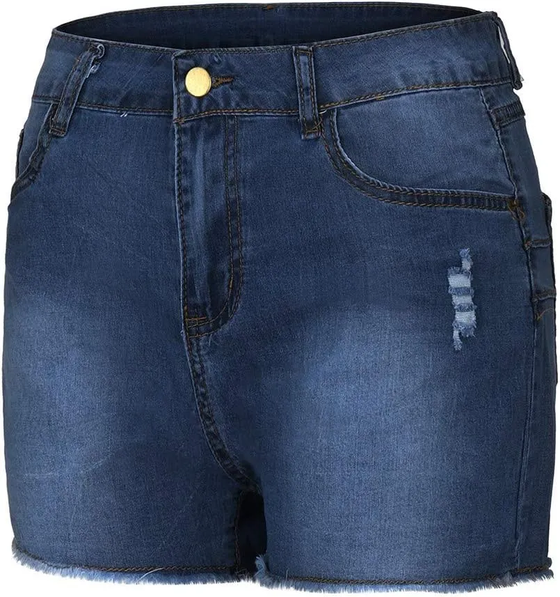 Ripped Jean Shorts for Women High Waisted Stretchy Plus Size Denim Distressed Jeans Sports Ripped Shorts
