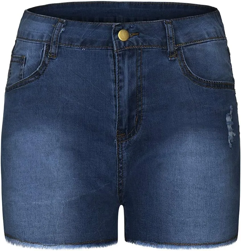 Ripped Jean Shorts for Women High Waisted Stretchy Plus Size Denim Distressed Jeans Sports Ripped Shorts
