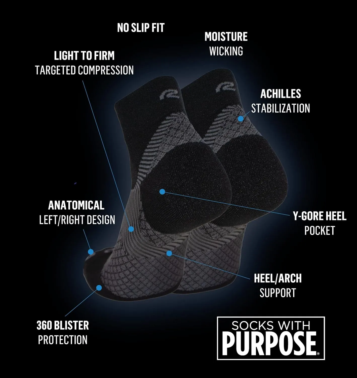 Road Runner Sports R-Gear OS1st Plantar Fasciitis Quarter Crew Socks for Men and Women (2 Pairs)