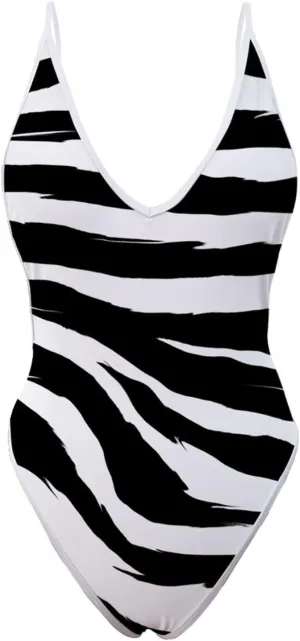 Sexy One Piece Swimsuits for Women Plunge Deep V Neck Backless Bathing Suits Print Halter Tummy Control Swimwear