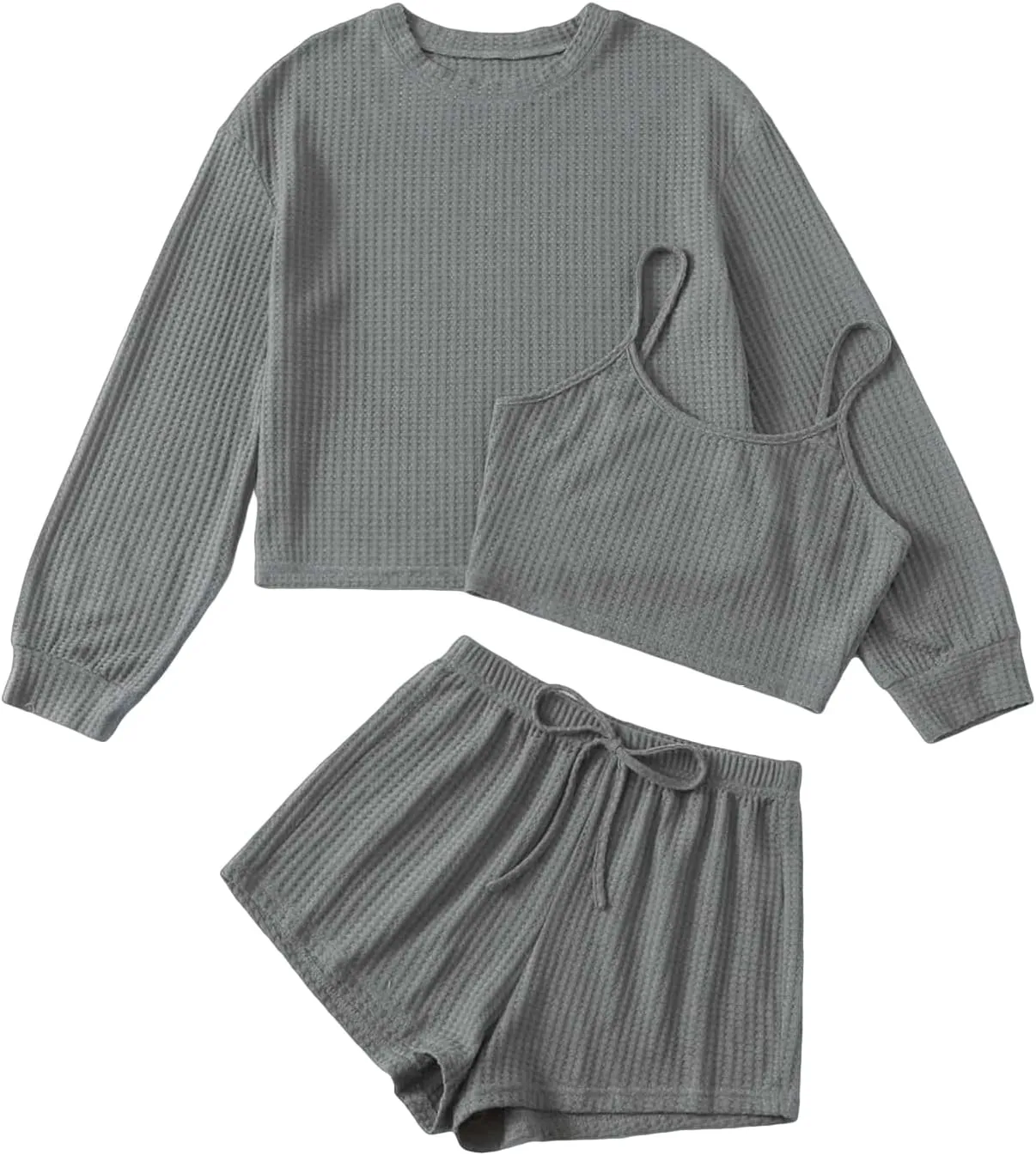 SHENHE Women's Pajama Sets Sleepwear 3 Piece Ribbed Knit Cami Top and Shorts Lounge Sets Outfits Set with Tee