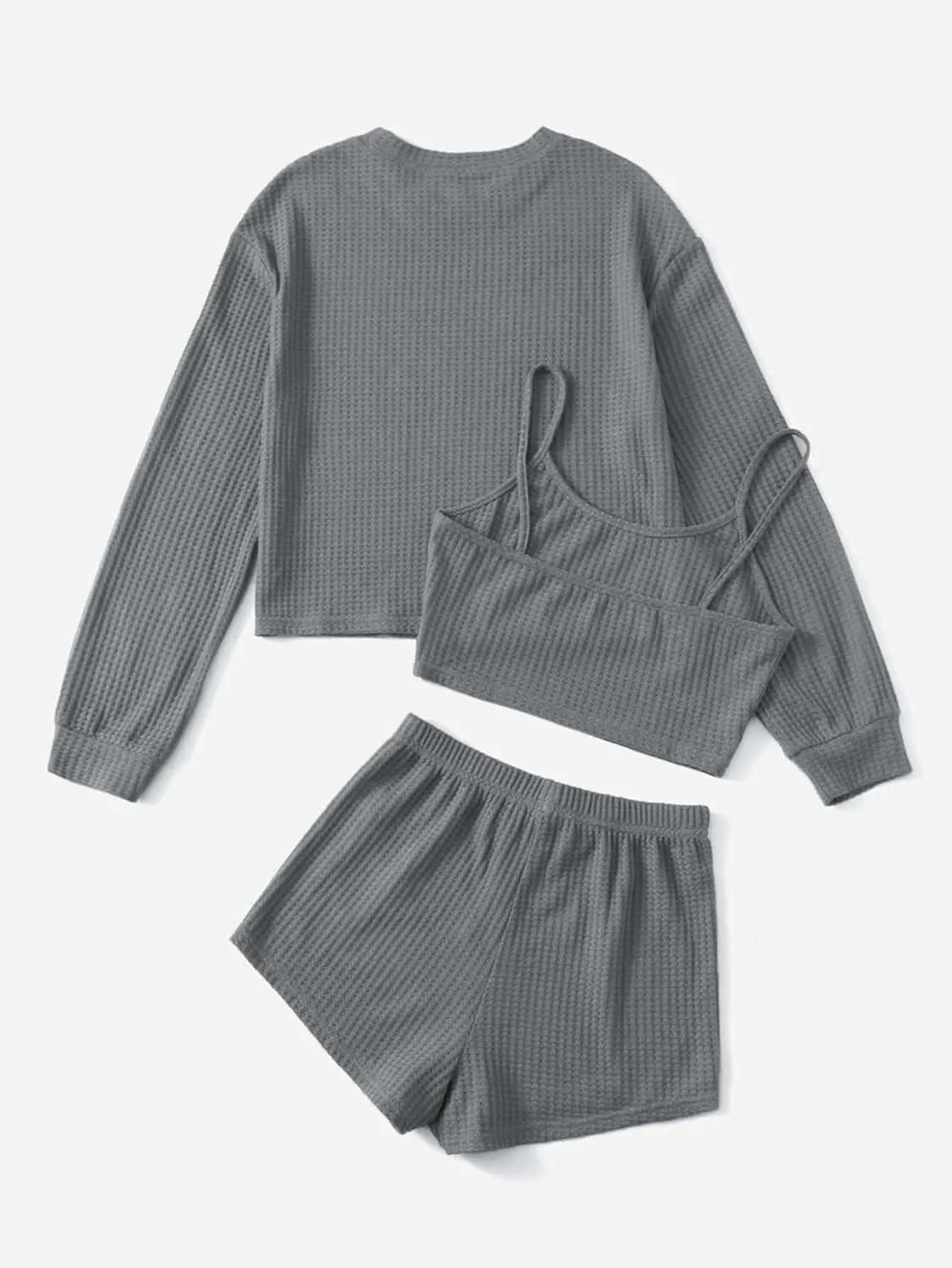 SHENHE Women's Pajama Sets Sleepwear 3 Piece Ribbed Knit Cami Top and Shorts Lounge Sets Outfits Set with Tee