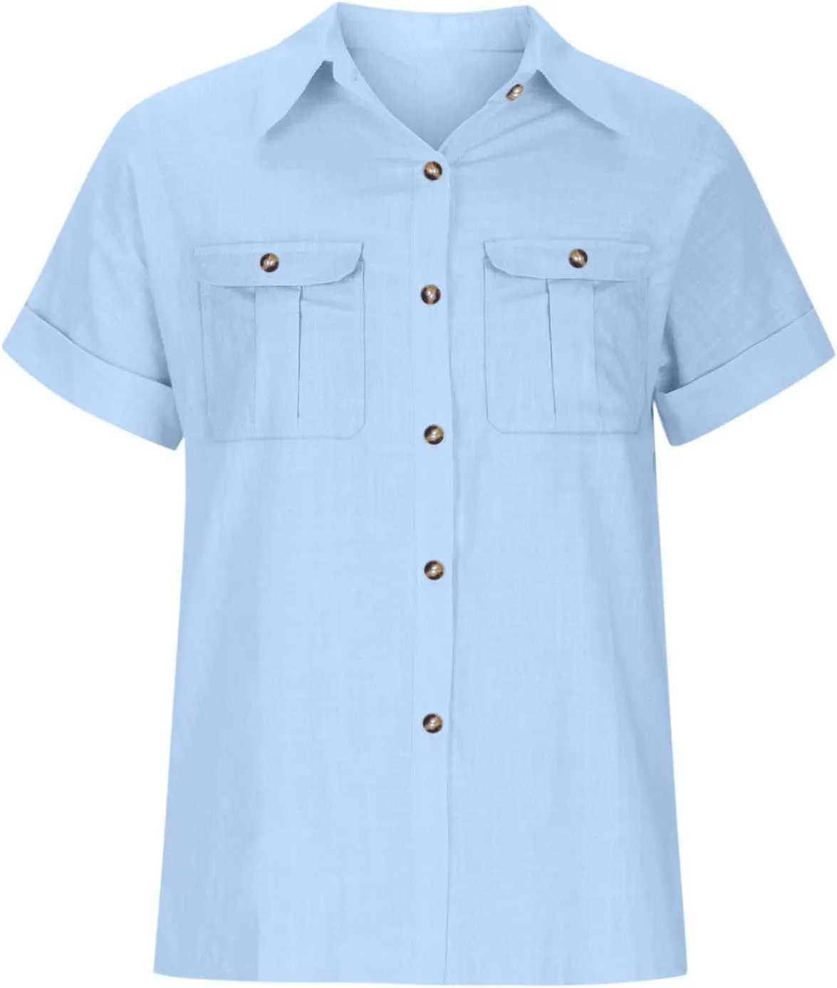 Short Sleeve Button Down Shirts for Women Casual Summer Cotton Linen Tops Collared Business Work Office Blouses