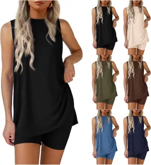 Shorts Sets Women 2 Piece Outfits Plus Size Lounge Matching Set Biker Short Sets Sleeveless Tank Tops Vacation Beachwear