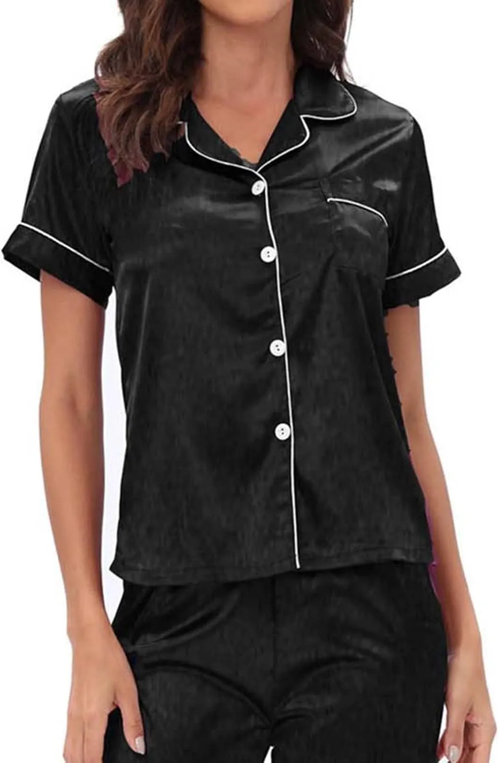 Silk Satin Pajamas Set for Women 2 Piece Nightwear Button Down Sleepwear Long Sleeve Loungewear Plus Size Pjs Sets