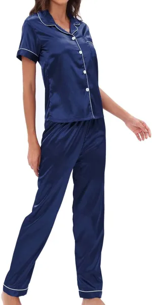 Silk Satin Pajamas Set for Women 2 Piece Nightwear Button Down Sleepwear Long Sleeve Loungewear Plus Size Pjs Sets