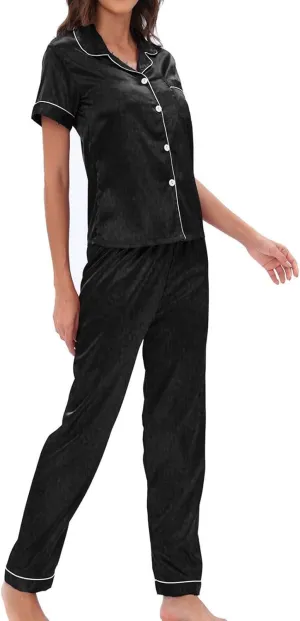 Silk Satin Pajamas Set for Women 2 Piece Nightwear Button Down Sleepwear Long Sleeve Loungewear Plus Size Pjs Sets