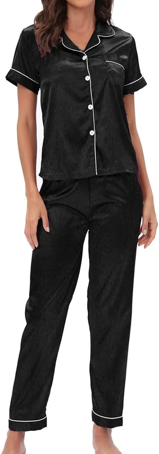 Silk Satin Pajamas Set for Women 2 Piece Nightwear Button Down Sleepwear Long Sleeve Loungewear Plus Size Pjs Sets