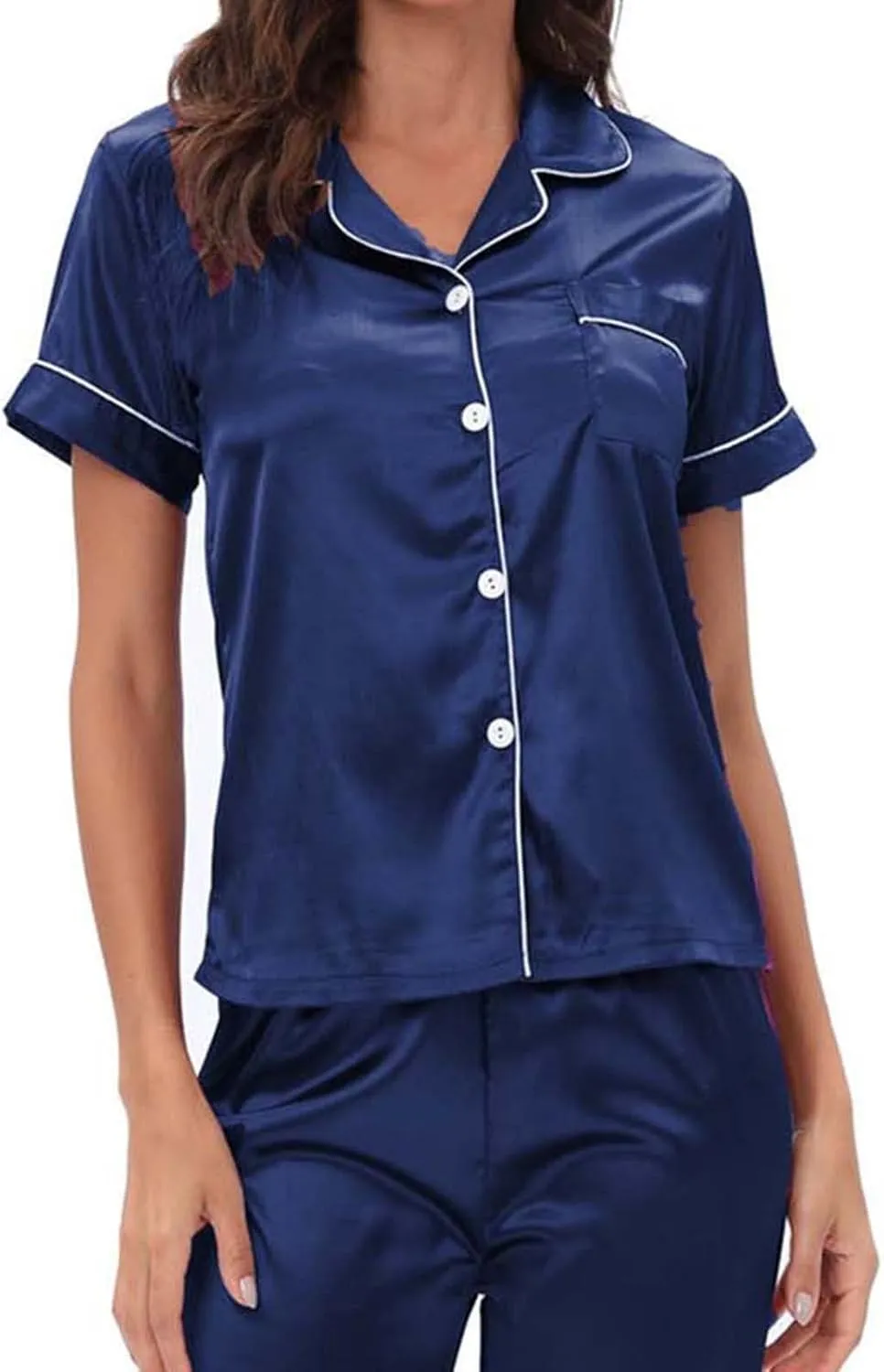 Silk Satin Pajamas Set for Women 2 Piece Nightwear Button Down Sleepwear Long Sleeve Loungewear Plus Size Pjs Sets