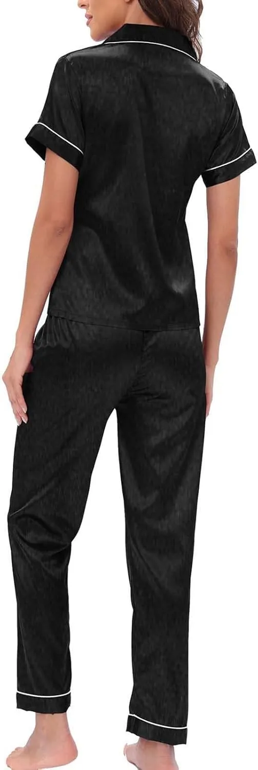 Silk Satin Pajamas Set for Women 2 Piece Nightwear Button Down Sleepwear Long Sleeve Loungewear Plus Size Pjs Sets