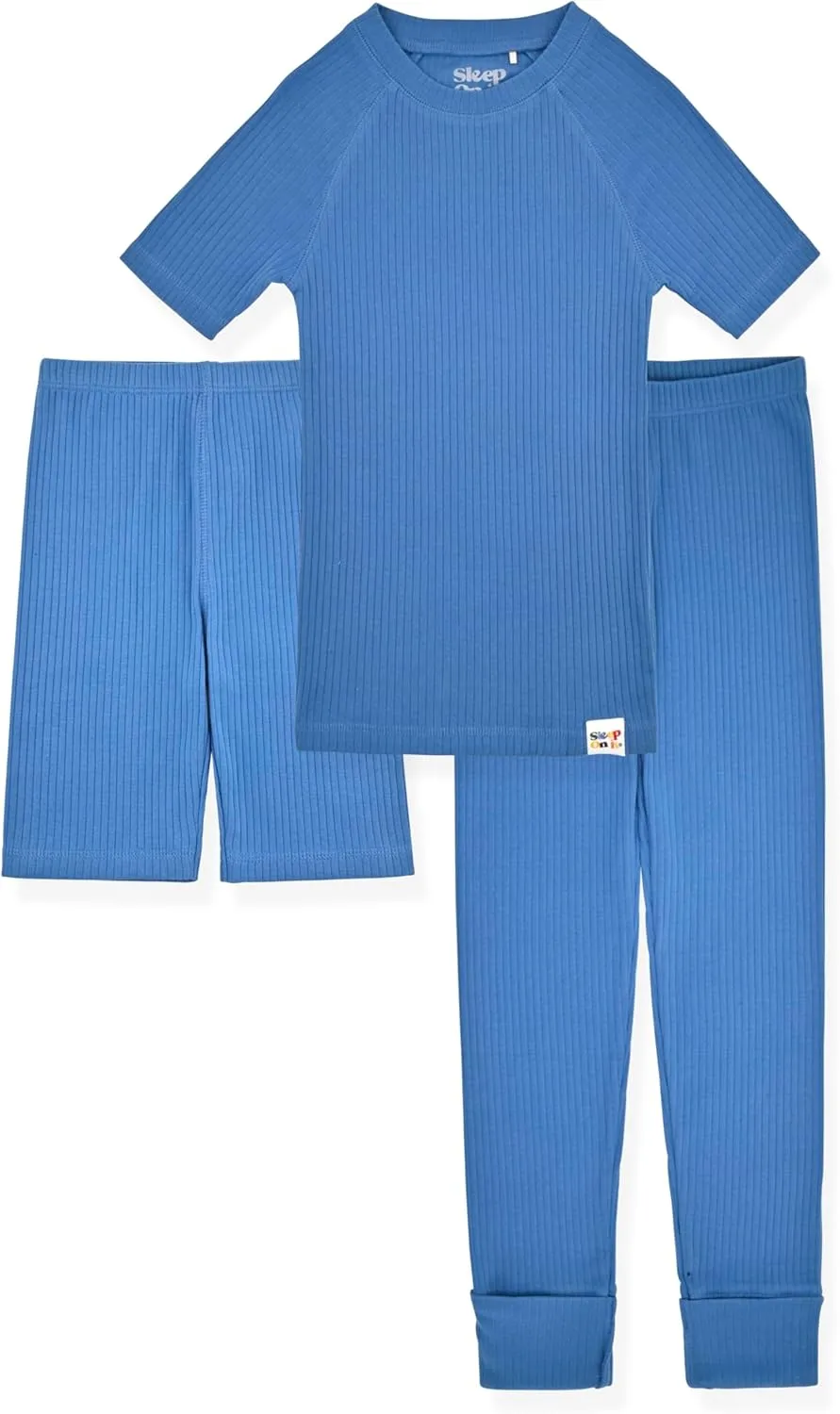 Sleep On It Rib Knit Girls Pajama Sets Pajamas for Boys and Girls - 100% Organic Multipack Rib Knit Cotton Sleepwear