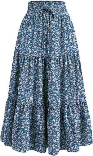 Summer Skirts for Women Fashion Pleated Colorful Vintage Flower Skirts Boho Tropical Hawaiian Clothes