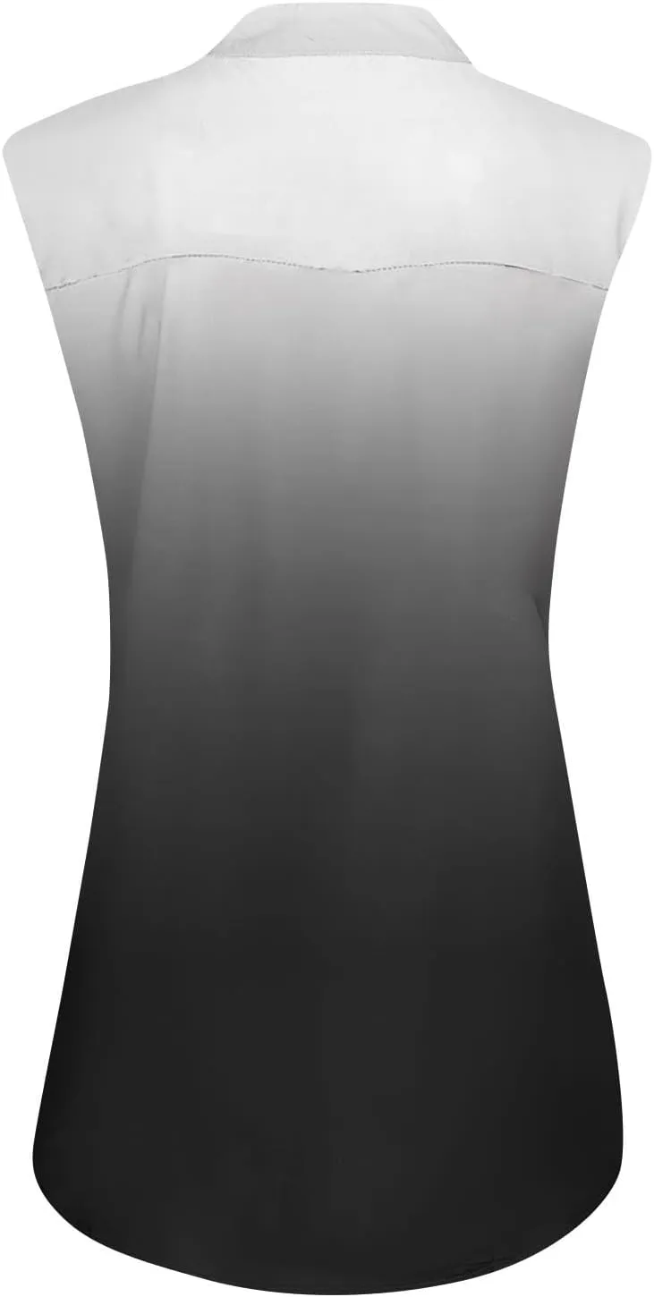 Summer Tank Tops for Women Plus Size Vneck Sleeveless T-Shirts Gradient Button Down Casual Office Tees Tunics