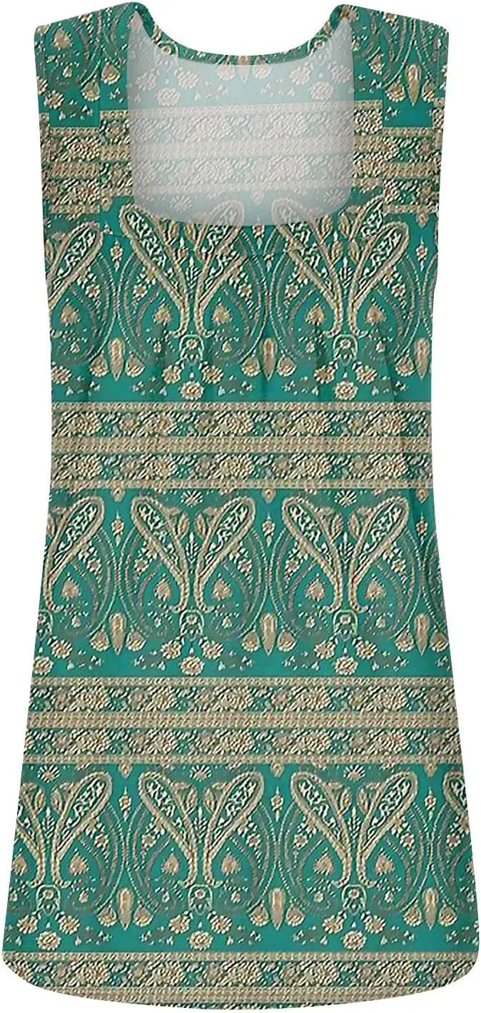 Summer Tank Tops for Women Sleeveless Square Neck Tops Comfy Pleated Tanks Blouses Dressy Casual