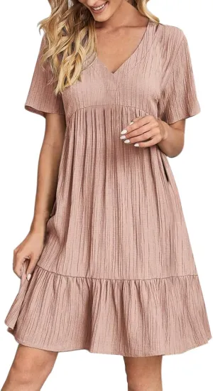 Summer Tops for Women Trendy 2025 Short Sleeve V Neck Dress Slim Tunic Shirts Lightweight Blouses Vacation Outfits