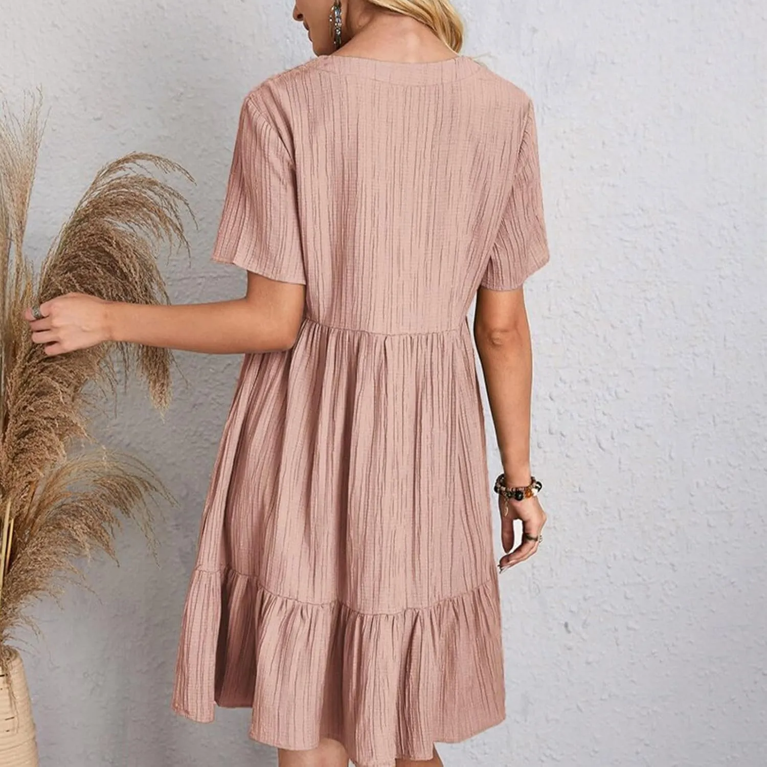 Summer Tops for Women Trendy 2025 Short Sleeve V Neck Dress Slim Tunic Shirts Lightweight Blouses Vacation Outfits