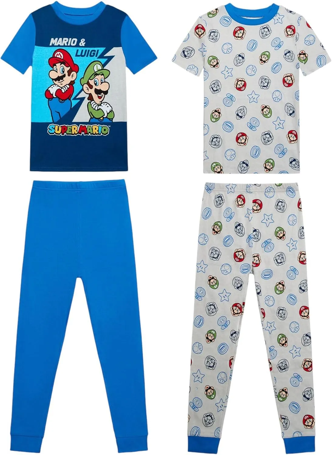 Super Mario Little/Big Boys 100% Cotton 4-Piece Pajama Sets