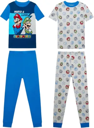 Super Mario Little/Big Boys 100% Cotton 4-Piece Pajama Sets