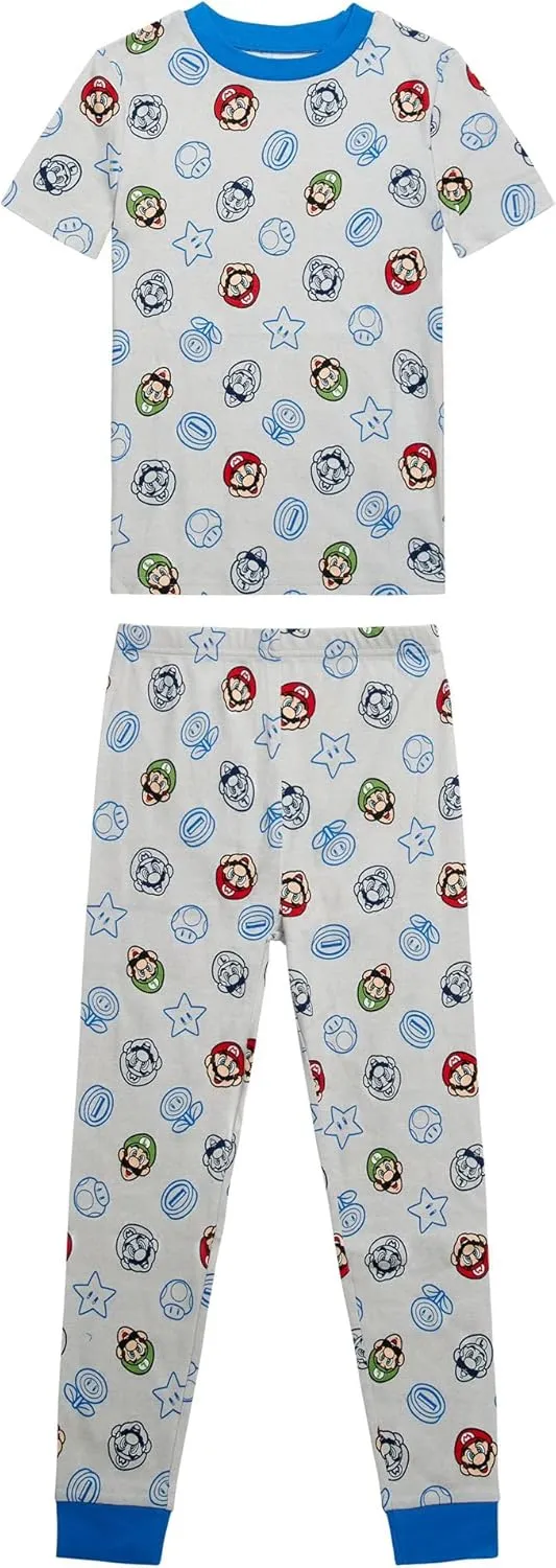 Super Mario Little/Big Boys 100% Cotton 4-Piece Pajama Sets