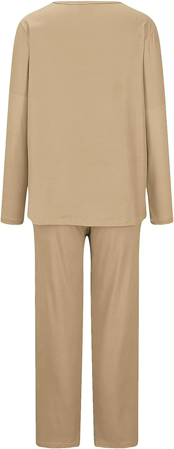 TANGNADE Ladies Pajamas Sets Long Sleeve V Neck Soft Sleepwear Pjs Sets Christmas Vacation Fashion Lounge Nightwear