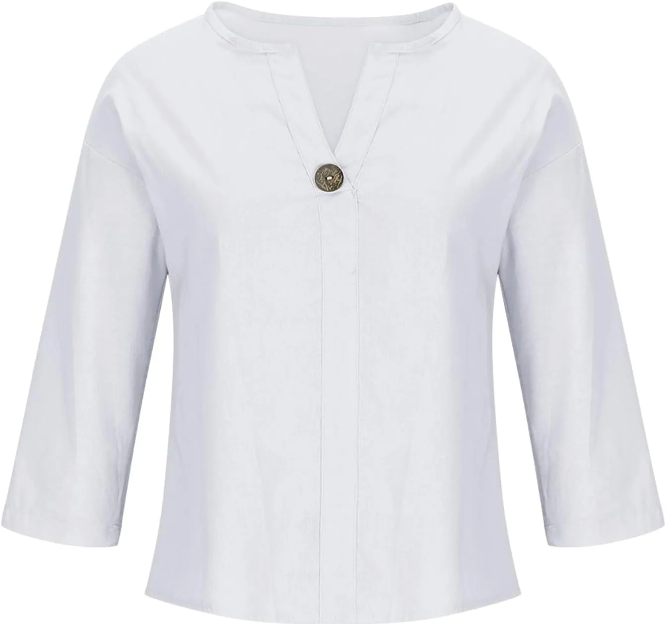 TANGNADE Linen Button Down Shirt Women Short Sleeve Loose Fit V Neck Tops Comfy Solid T-Shirt Loose Summer Blouses
