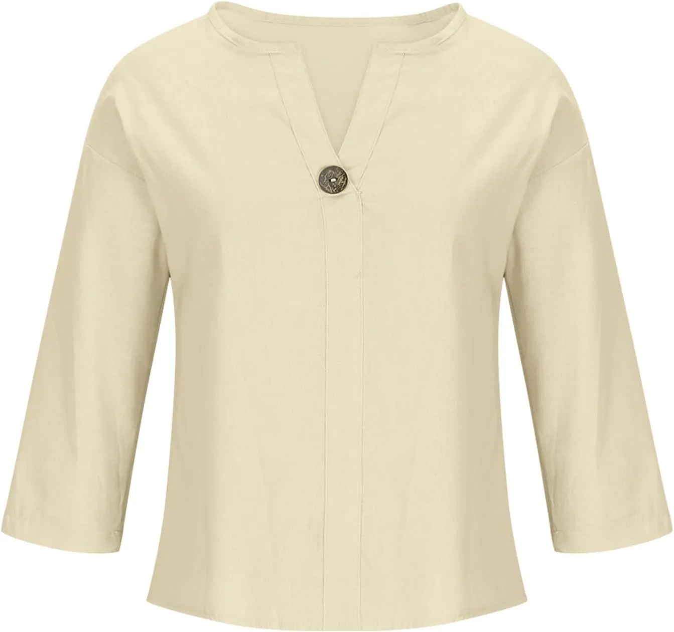 TANGNADE Linen Button Down Shirt Women Short Sleeve Loose Fit V Neck Tops Comfy Solid T-Shirt Loose Summer Blouses
